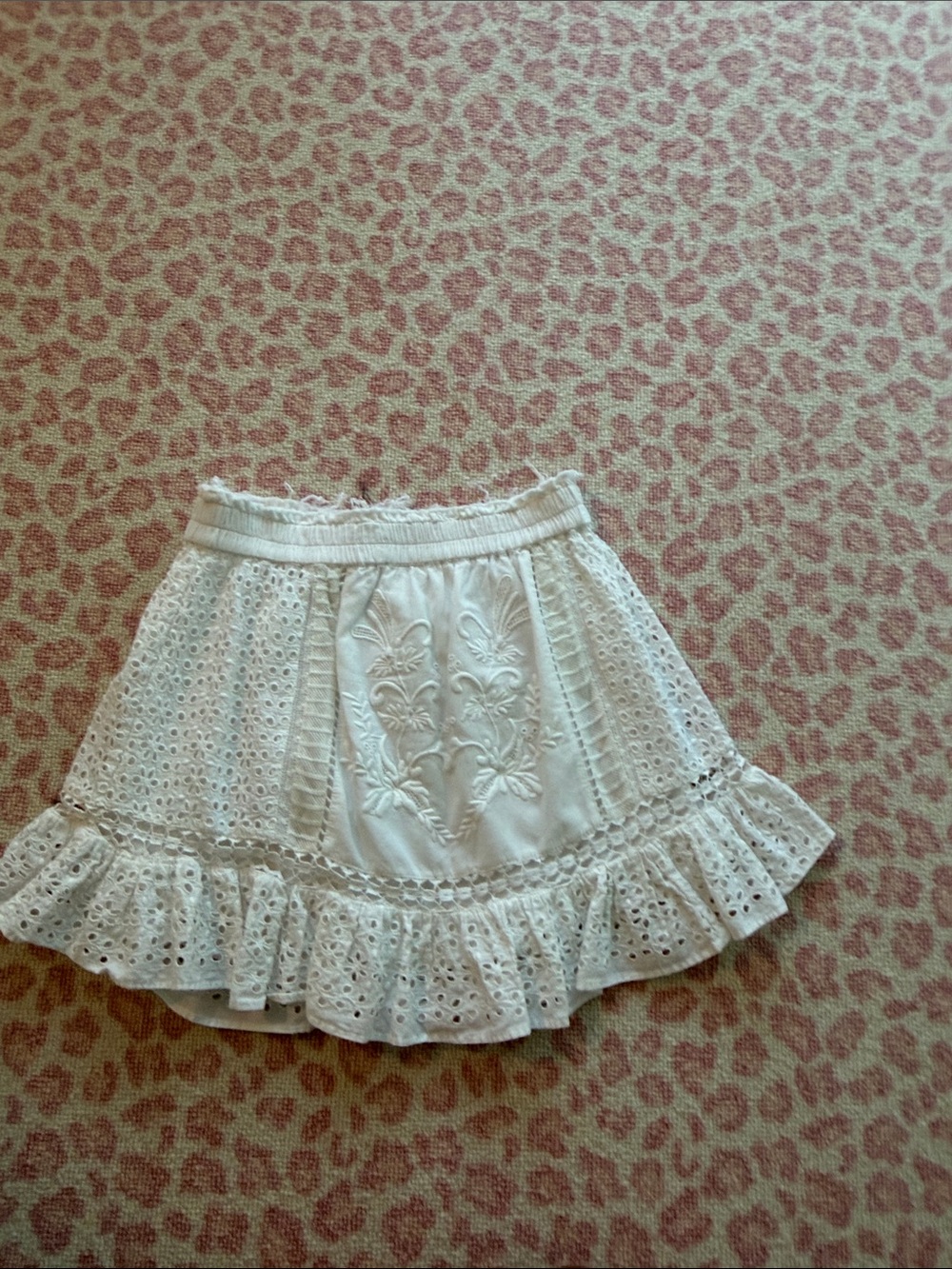 Loveshack Fancy white Eyelet Ruffle Mini Skirt